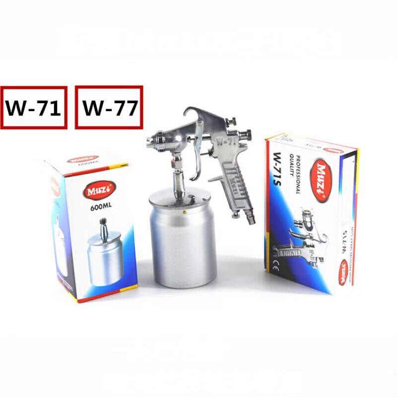 He Jian Gong Muzi W71W77 pneumatic paint spray gun manual F75 topcoat primer furniture car watering can Muzi W-71 spray gun upper pot 1.0