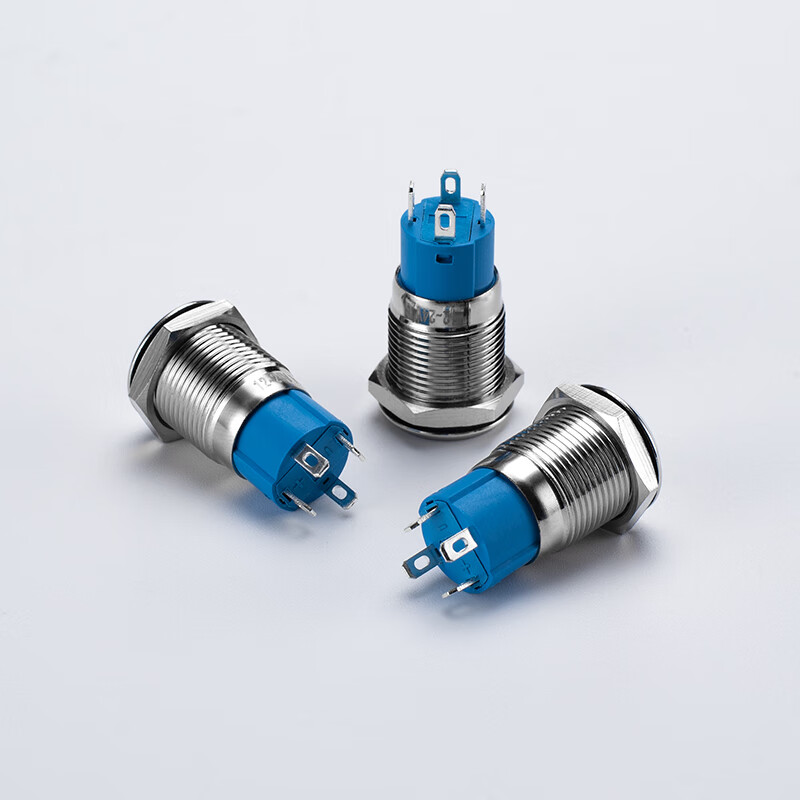 Suowei 12MM waterproof metal button switch start stop with light 6V12V24V220V self-restoring self-locking round car modified high head power switch button 12-24V self-locking blue ring light with tail plug