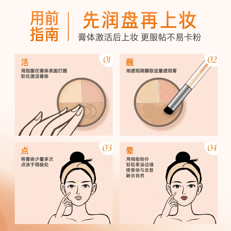 DPDP Three Color Concealer Palette Concealer Facial Highlight Contour Covers Dark Circles, Spots, Acne Marks and Nasal Lines Three Color Concealer*1+Thumb Powder Puff*1+Concealer Brush*1