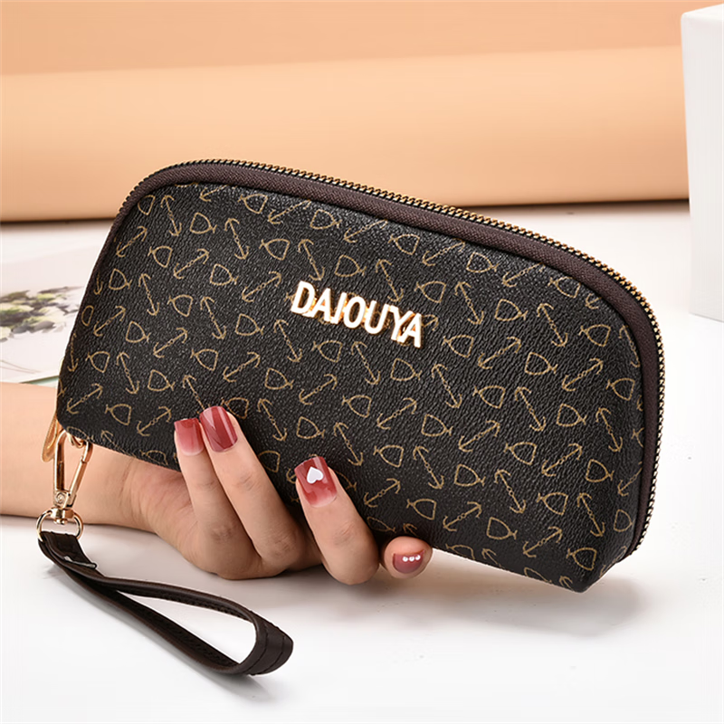 Kuqi Kangaroo Genuine Leather Texture Clutch Women's Simple Versatile Mobile Coin Purse Long Wallet Zipper Handbag Women's Small Bag Soft Leather DAI Small Lock Pattern