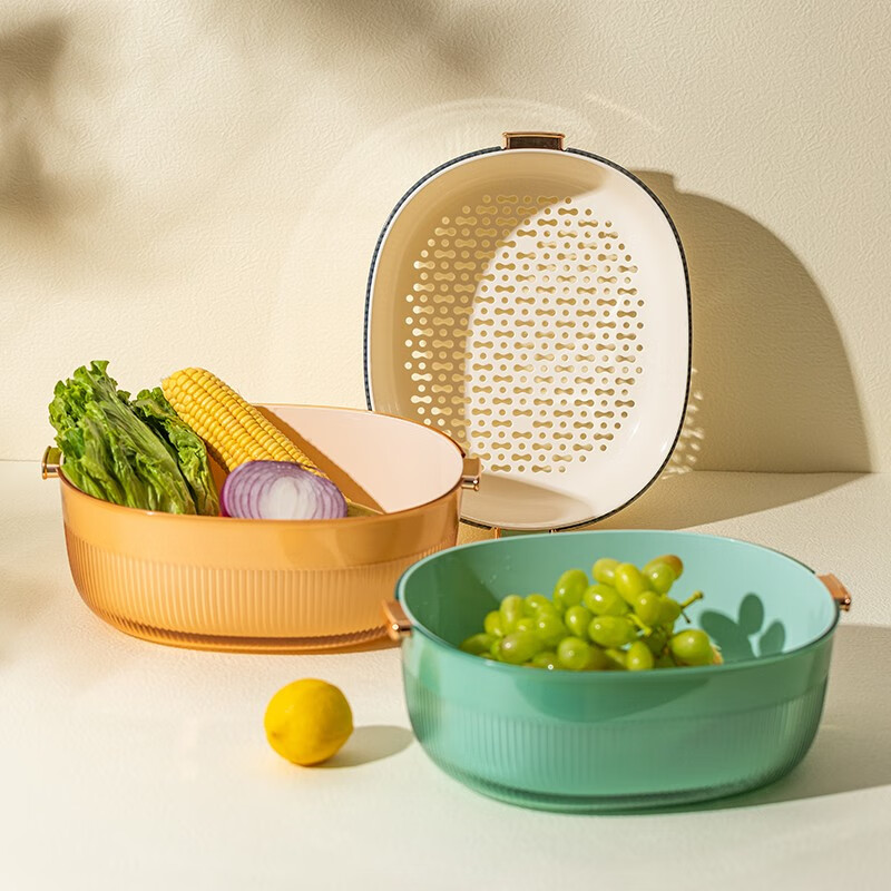 Modern Housewife Sink Basin Drain Basket Home Kitchen Double Layer Sink Basket Filter Water Wash Basin Living Room Fruit Plate Transparent White-Double Layer Sink Basin-Large-5L