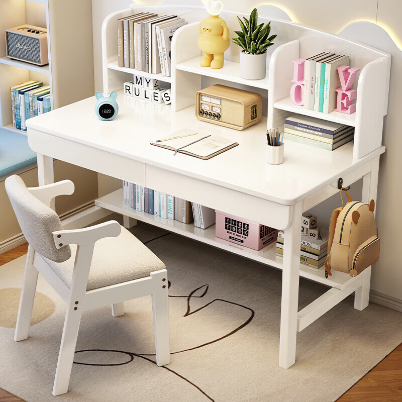 Kao children's solid wood desk bookshelf integrated study table home primary and secondary school student writing desk Y2026#1.2m single table