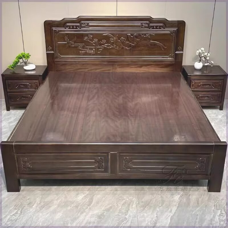 Longwei 12-hour delivery Foshan Chinese rosewood mortise and tenon solid wood bed master bedroom king bed 1.8 meters 2 meters double bed rosewood single bed upgraded thickened bed 1.8*2.0 meters frame style (full bed board + full mortise and tenon)