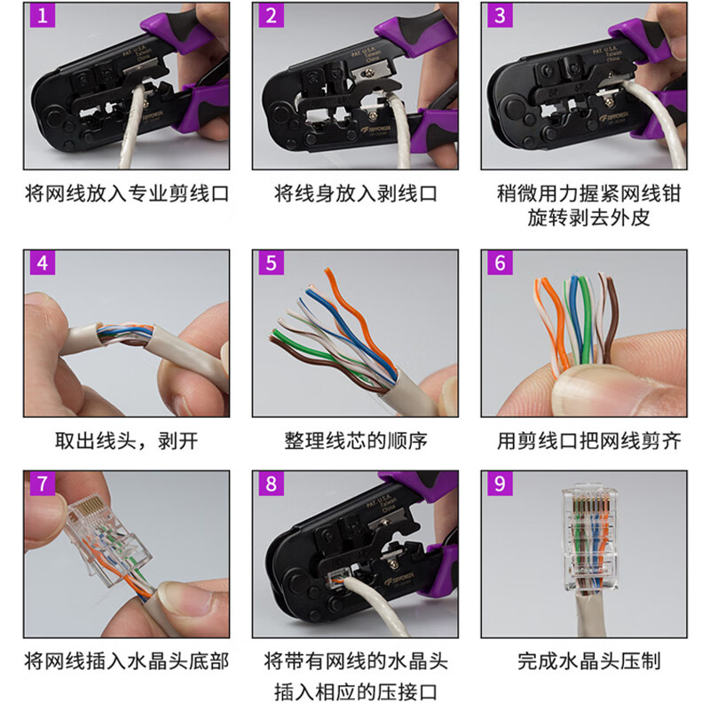TOPFORZA imported network cable pliers professional-grade crystal head crimping pliers Category 6 three-port network crimping pliers CP-3206R