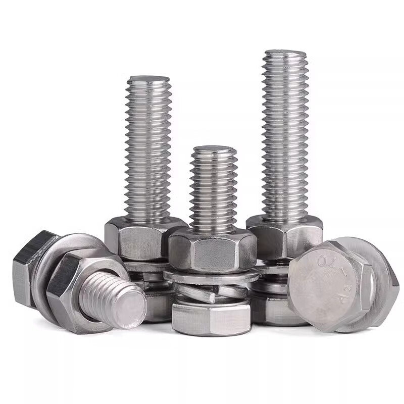 JINGGONG 304 stainless steel external hexagonal screw bolt nut gasket set screw flat washer spring washer screw combination set M3*8 (50 sets)