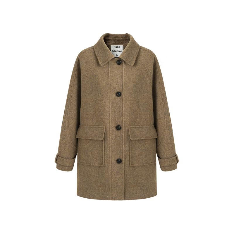 Fano studios Fan Luo Fano 50 wool French woolen short coat for women 2025 winter high-end commuting lapel woolen coat tobacco green S
