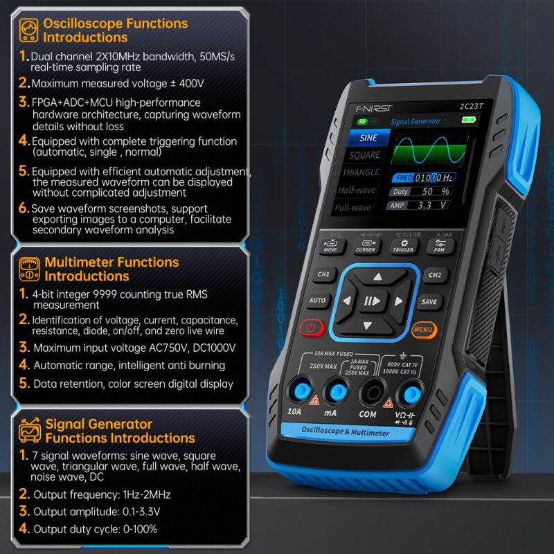 FNIRSI2C23T 3-in-1multi-function oscilloscope handheld small 2C23T(two 10X probe) Engl