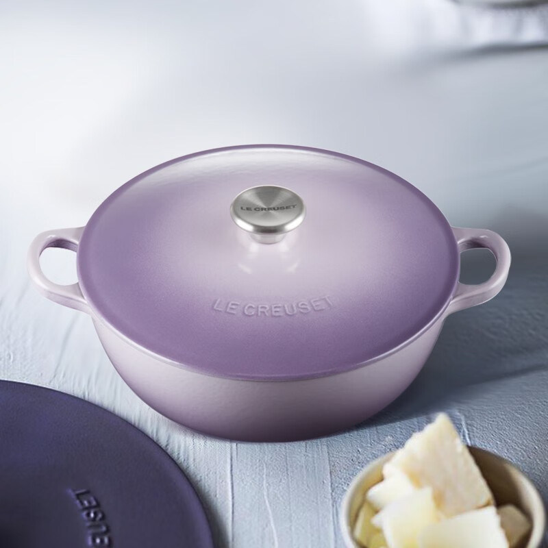 Le Creuset French imported enamel pot, cast iron pot, round pot, deep-burning pot, steaming, stewing, soup pot, micro-pressure pot, iris purple, family of 3-4, deep-burning pot iris purple, 24cm