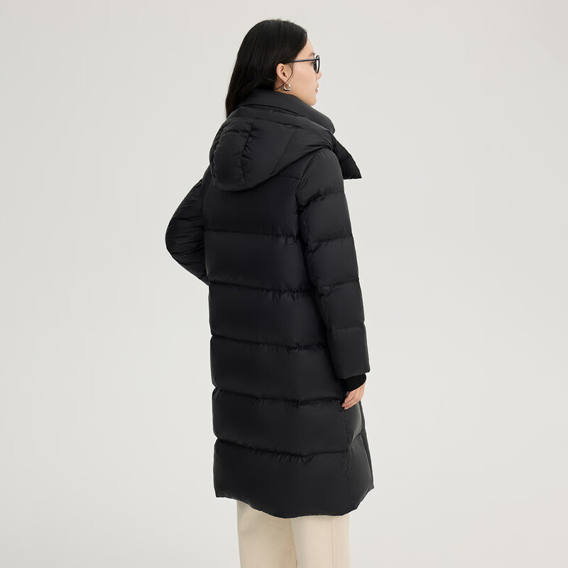 Elaiyi Goose Down Jacket Women's U-shaped Pillow Long Hooded Thickened Warm Winter New Year Jacket Carbon Black M