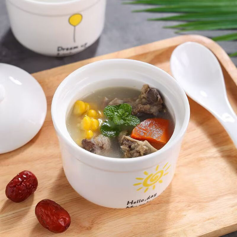 4-inch ceramic water-proof stew pot with lid, bird's nest steamed egg custard bowl, Shaxian snack stew pot, household commercial soup 4-inch stew pot - Dream series, set of four