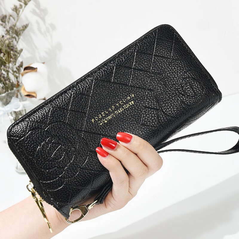 Kuqi Kangaroo Wallet Women's Long Style 2025 Chinese Valentine's Day Atmosphere Clutch Bag Multifunctional Large Capacity Mobile Phone Bag Wrist Strap Wallet Can Be Added New Purple (Soft Leather Double Pull)