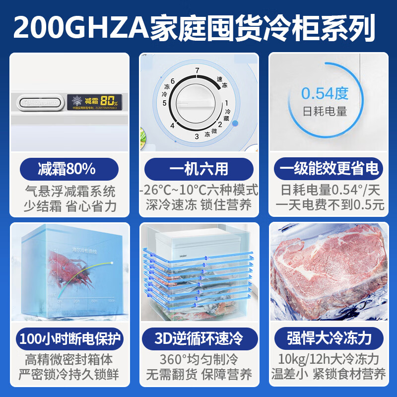 Haier household freezer 300 liters large capacity full freezing first level energy efficiency ultra low temperature quick freezing no need for frequent defrosting 200 liters small freezer small energy saving dual-use freezing and refrigeration new level high configuration version / freezes about 280 kilograms of meat / frost reduction 80% 200L