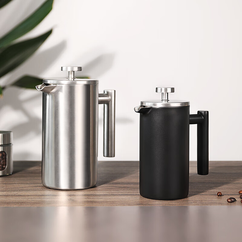 MDUG Stainless Steel French Press Coffee Pot French Hand-brewed Coffee Set Set for Making Tea Double-layer Insulation Matte Black 350ml