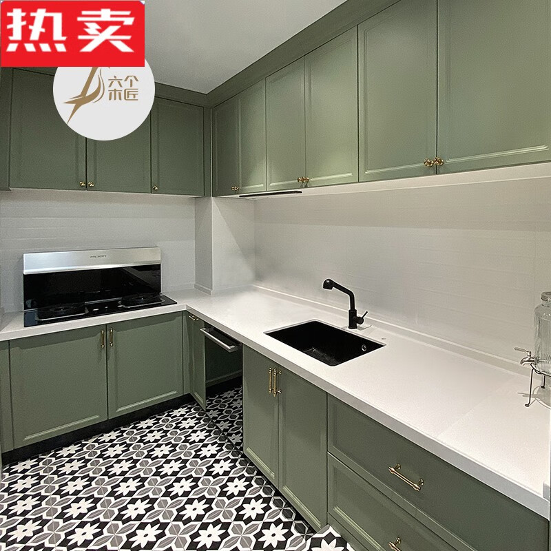 Ji Litian PDQ Six Carpenter Cabinets Customized Modern Open Kitchen Kitchen Cabinets Green Overall Kitchen Decoration Appointment Testing
