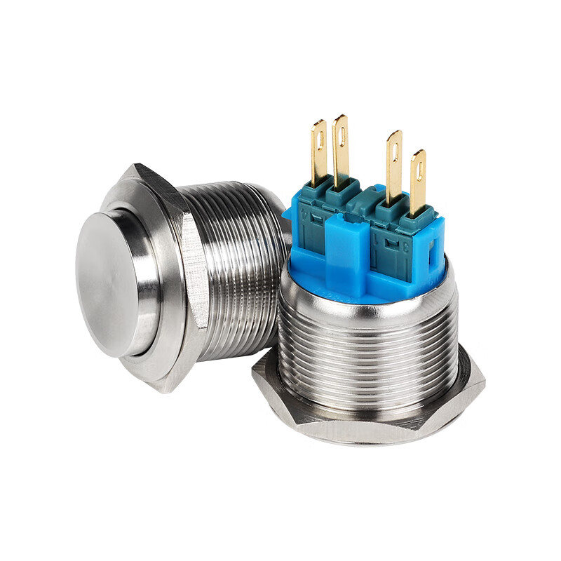 8 10 12 16 19 22MM self-reset inching self-locking metal button power switch waterproof start small high head 16MM silver contact screw foot (one normally open) self-reset bounces back when released