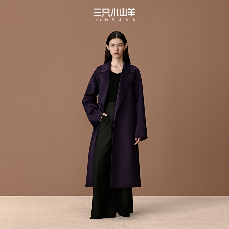 Three Little Goats Yang Mi's same style classic 123 ultra-fine double-sided 100 pure cashmere long coat for women camel S