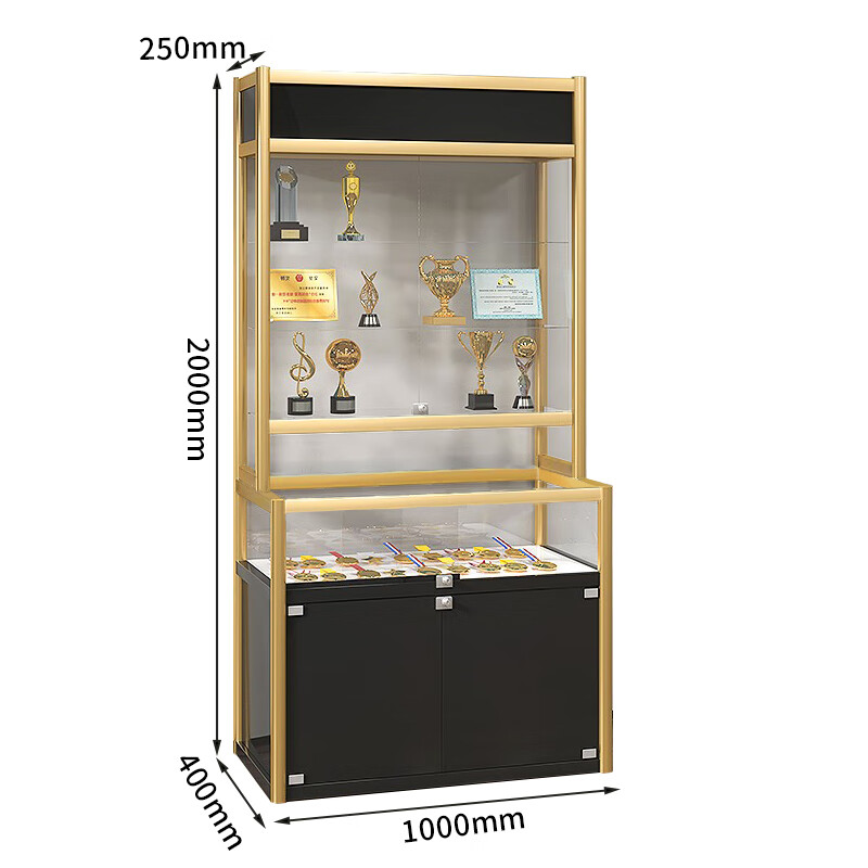 Kington Glass Display Cabinet Certificate of Honor Certificate Trophy Medal Exhibition Cabinet Sample Display Cabinet Product Display Rack Golden L Cabinet 100*40*200cm