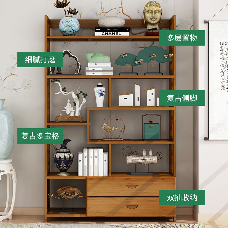 Badiqi New Chinese Style Duobao Pavilion Bogu Rack Tea Display Display Cabinet Living Room Antique Ornaments Storage Rack Partition Shelf Single - Six-Layer 80 Fence Model No Drawer Style