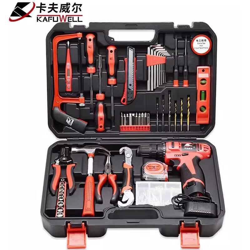 Kraftwell 109-piece multifunctional combination lithium battery electric drill set household tool box set P2982A 15-piece set 18V lithium electric drill set P3076A
