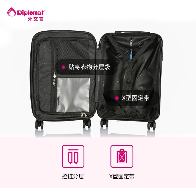 Diplomat Diplomat Luggage Men's and Women's Suitcase Universal Wheel Lockbox TC-612TM Matte Gray 24 Inches - Suitable for short and medium distances, checked luggage required