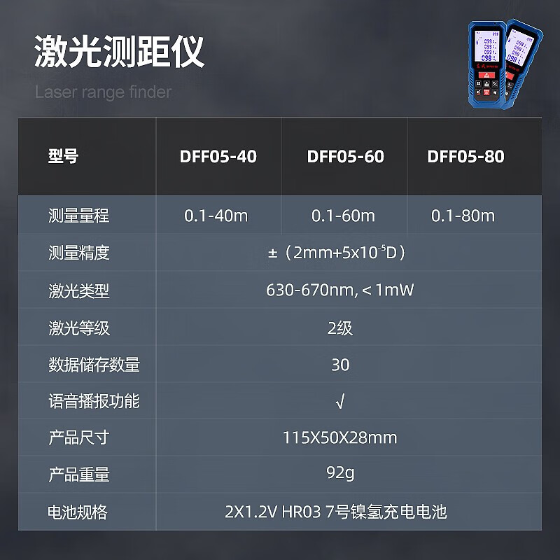 Dongcheng laser distance meter measuring instrument handheld square electronic ruler distance meter room ruler tape measure 40 meters 60 meters 80 meters DFF05-40 rechargeable voice model