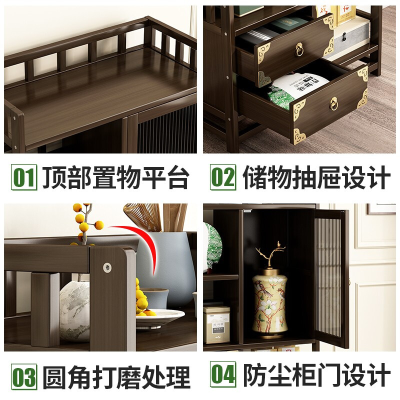 ZHUYIJIA tea cabinet small tea table new Chinese style tea table table tea side cabinet ancient storage living room storage tea can storage cabinet 3 layers 80 double drawer double door