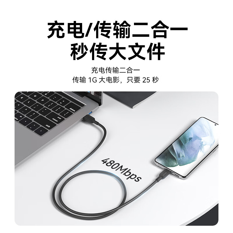 ANKER Apple charging cable double-ended type-c suitable for iPhone17/16/15promax mobile phone iPad/Mac computer Huawei Xiaomi fast charging data cable 1.8m white