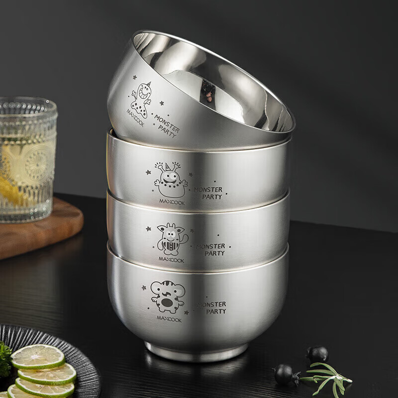 MAXCOOK 316L stainless steel bowl, soup bowl, double-layer insulation, children's rice bowl, cutlery, noodle bowl, 12cm MCWA8748