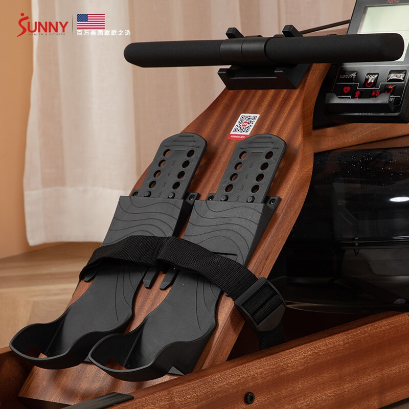SUNNY American rowing machine household water resistance intelligent wooden rowing machine indoor sports fitness equipment rowing machine real-life APP | imported Sapele wood