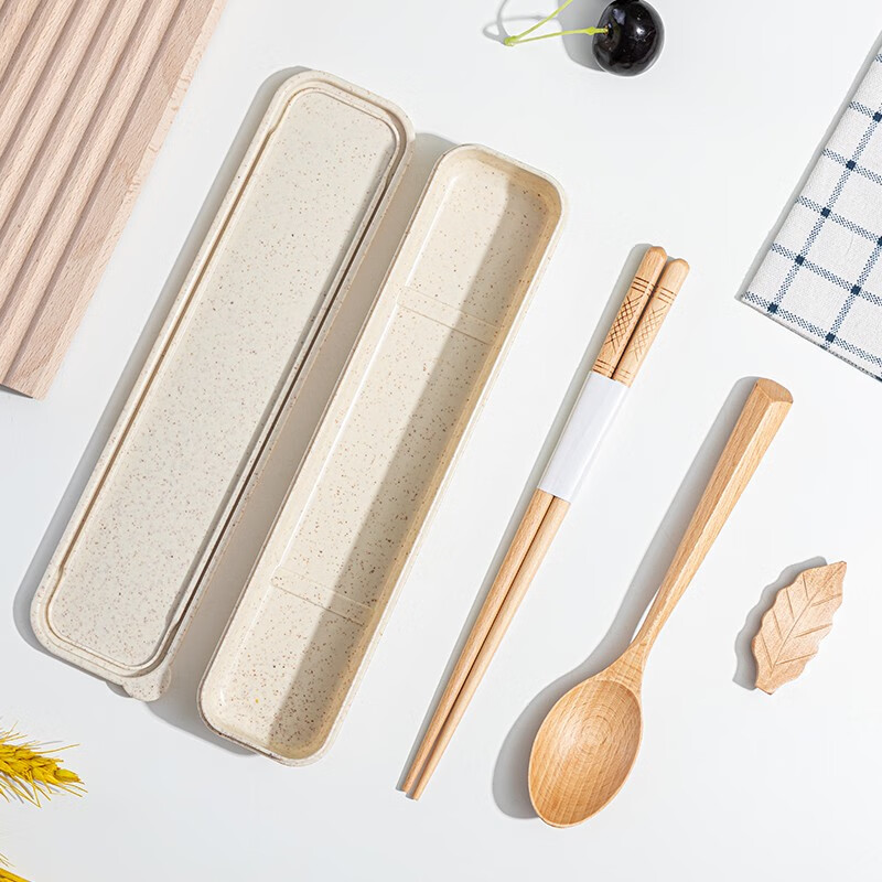 Half-life portable tableware Japanese style wooden chopsticks wooden spoon set wooden chopsticks spoon with storage box student children travel tableware