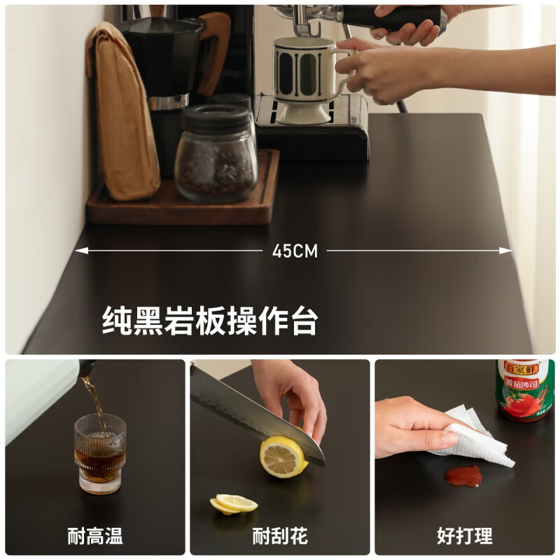 Genji Muyu solid wood sideboard restaurant slate storage cabinet black walnut light luxury cabinet home storage cabinet 1.5 meters pure black slate sideboard