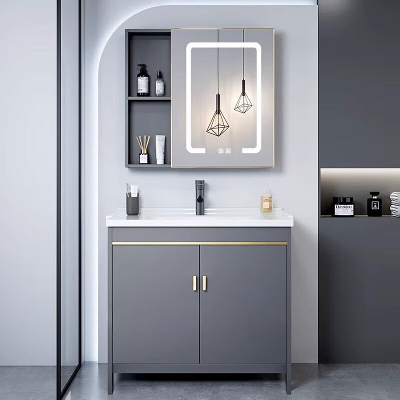 Youlai Coco floor-standing bathroom cabinet ceramic integrated basin wash basin cabinet combination bathroom wash basin wash basin space aluminum gentleman gray floor-to-ceiling door 60cm