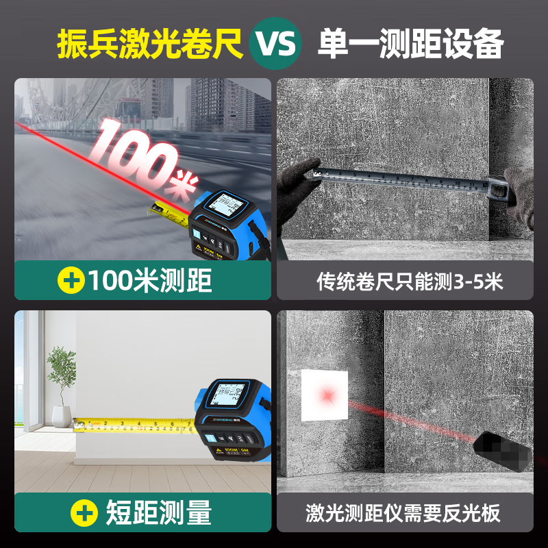 Ou Xiaojiang three-in-one smart laser tape measure infrared high-precision electronic ruler industrial-grade screen display laser cross measuring instrument 60-meter laser + second-generation laser cross mark + 5-meter tape measure + lithium battery + dual-axis angle