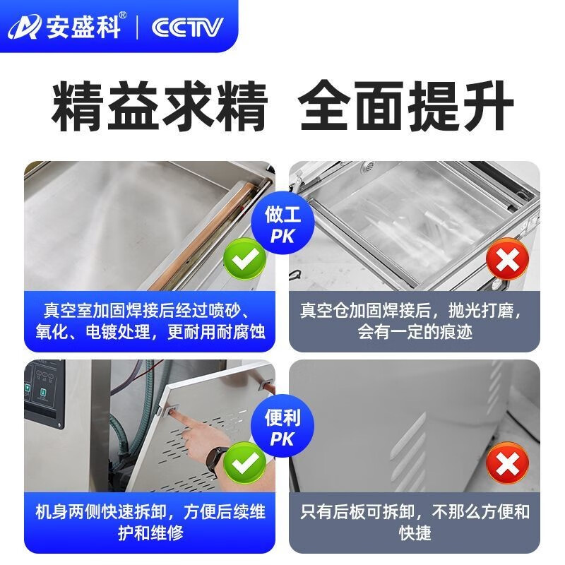 Anshengke Vacuum Packaging Machine Commercial Vacuum Machine Plastic Sealing Machine Vacuum Sealing Machine Household Vacuum Fully Automatic Wet and Dry Chicken, Duck and Goose Zongzi Export Model 280TL Large Desktop Model Copper Core Single Pump-Dry and Wet Oil Powder