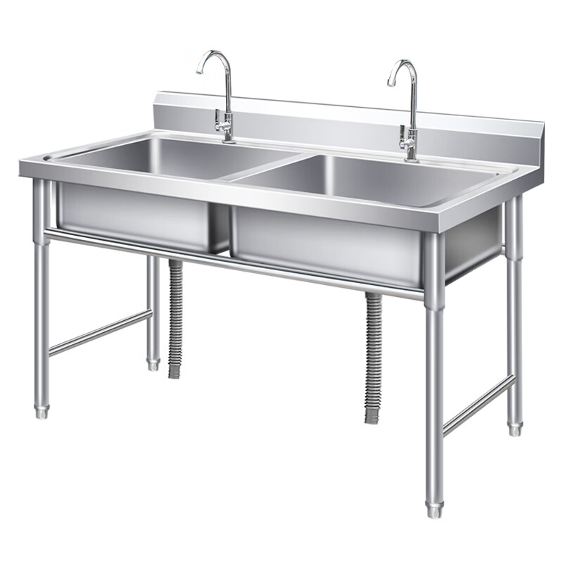 Shantou Lincun stainless steel sink kitchen dishwashing basin with bracket sink vegetable sink single double three-slot commercial dishwashing pool household double pool length 120 width 60 height 80 0.6 thick double pool