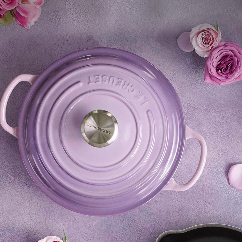 Le Creuset French imported enamel pot, cast iron pot, round pot, deep-burning pot, steaming, stewing, soup pot, micro-pressure pot, iris purple, family of 3-4, deep-burning pot iris purple, 24cm
