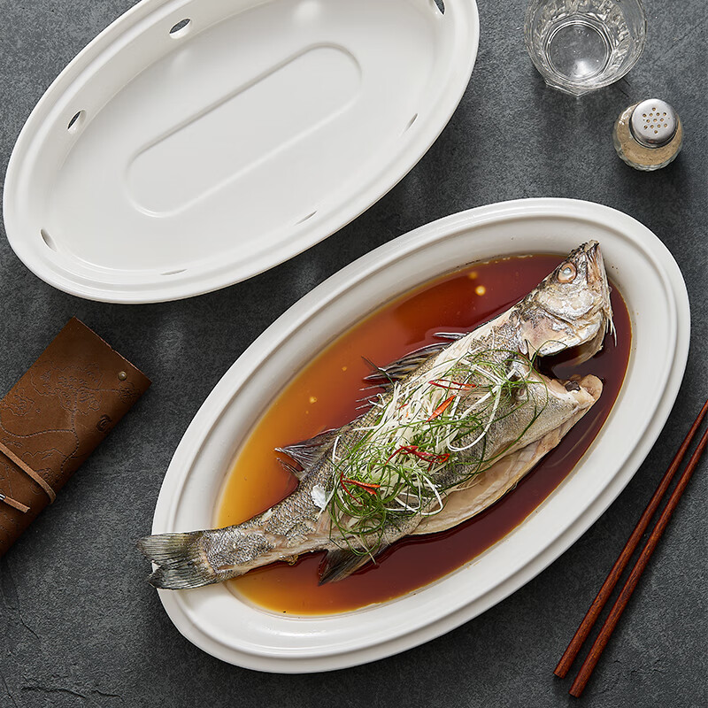 Chidu Candle Heating Stove Club Creative Chinese Insulated Dish Plate High-end Hotel Restaurant Open Stove Tableware Heated Fish Plate Tianyu Fish Warming Stove-White Porcelain 14 Inch