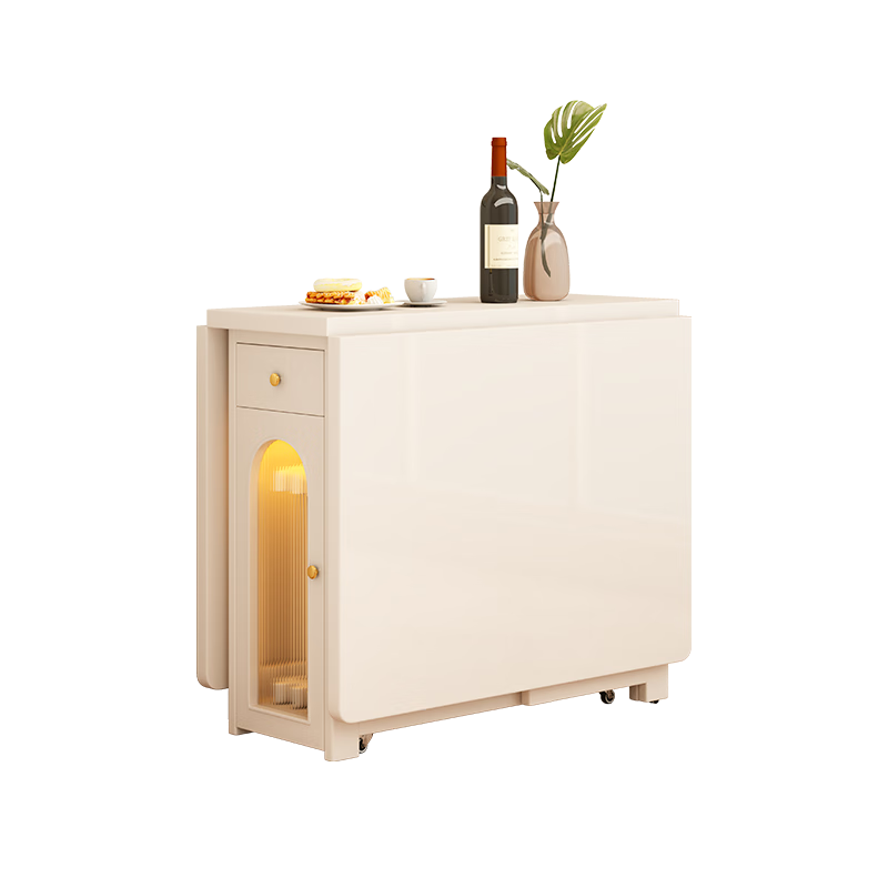 Senneng solid wood folding dining table cream style movable small-sized home Nordic retractable multi-functional dining table side cabinet 1.7 meters solid wood folding dining table + folding chairs *4