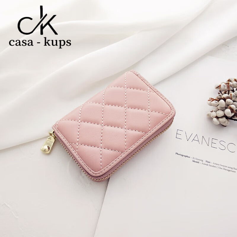 Casa-kupsCK women's bag genuine leather coin purse small fragrant sheepskin diamond card bag women's compact 2024 new multi-card zipper black newly upgraded anti-theft brush