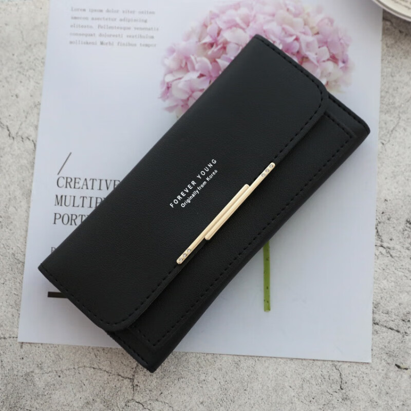 Woodpecker (TUCANO) women's long wallet 2026 new Japanese and Korean Valentine's Day multi-card slot fashion simple and versatile hand-held soft leather clip black - material upgrade version