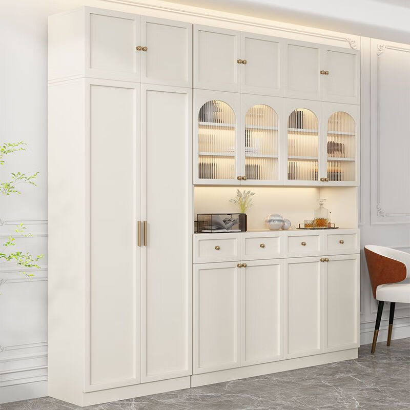 Kongjiang solid wood sideboard modern minimalist storage cabinet kitchen living room storage cabinet wall-mounted restaurant wine cabinet multi-functional cabinet door-to-door delivery + installation package cream style 0.8 meters long full body main cabinet solid wood sideboard
