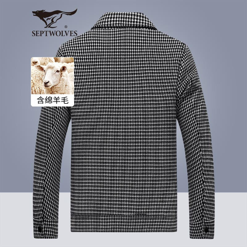 Septwolves Jacket Men's Autumn and Winter Business Casual Lapel Plaid Woolen Jacket Middle-aged and Young Commuting Men's Clothing Tops