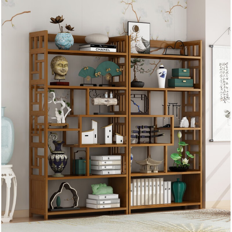 Badiqi New Chinese Style Duobao Pavilion Bogu Rack Tea Display Display Cabinet Living Room Antique Ornaments Storage Rack Partition Shelf Single - Six-Layer 80 Fence Model No Drawer Style