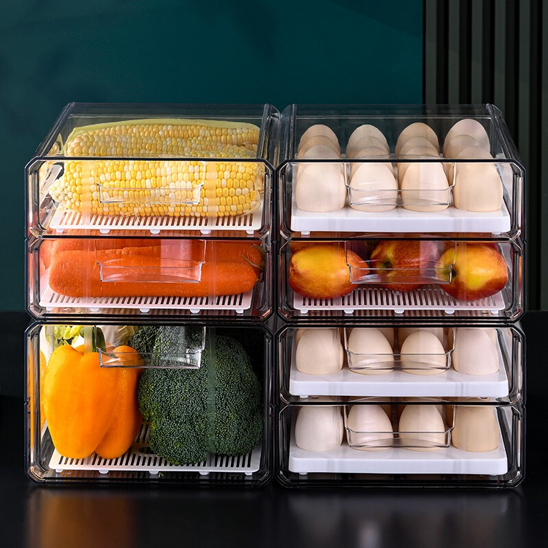 Half-life egg carton thickened egg storage box refrigerator crisper kitchen storage box double-layer drawer-type crisper egg compartment refrigerator freezer box egg tray egg storage box egg carton double-layer 32 compartments