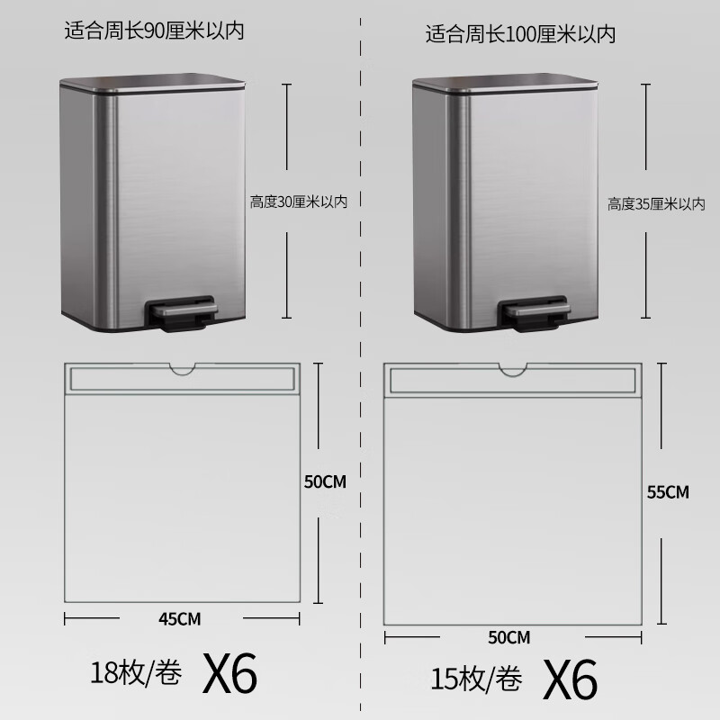 LaCou automatic closing tear-free garbage bag household thickened portable medium size 6 roll drawstring 45*50cm kitchen string bag