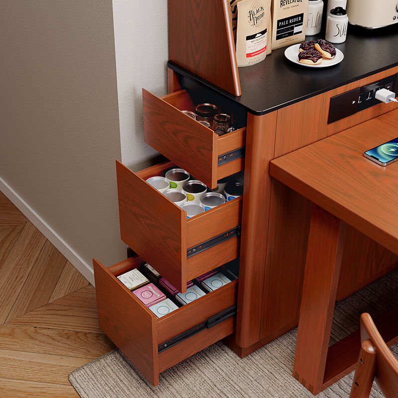 GOZEAL island table dining table and sideboard integrated slate island table cabinet small apartment home American multi-functional solid wood narrow cabinet slate table sideboard integrated island table