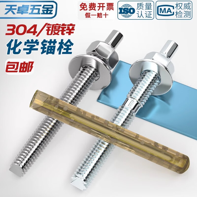 Tianzhuo Hardware National Standard 304/316 stainless steel chemical anchor bolt chemical expansion bolt inverted cone chemical screw M8M10M12M16 304 chemical bolt + agent M20x160 1 set