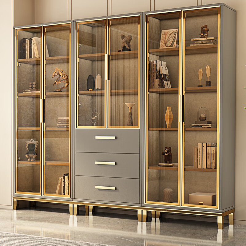 Yuechang light luxury high-end glass door bookcase modern simple study free combination large bookcase with drawer display storage cabinet six door three drawer bookcase