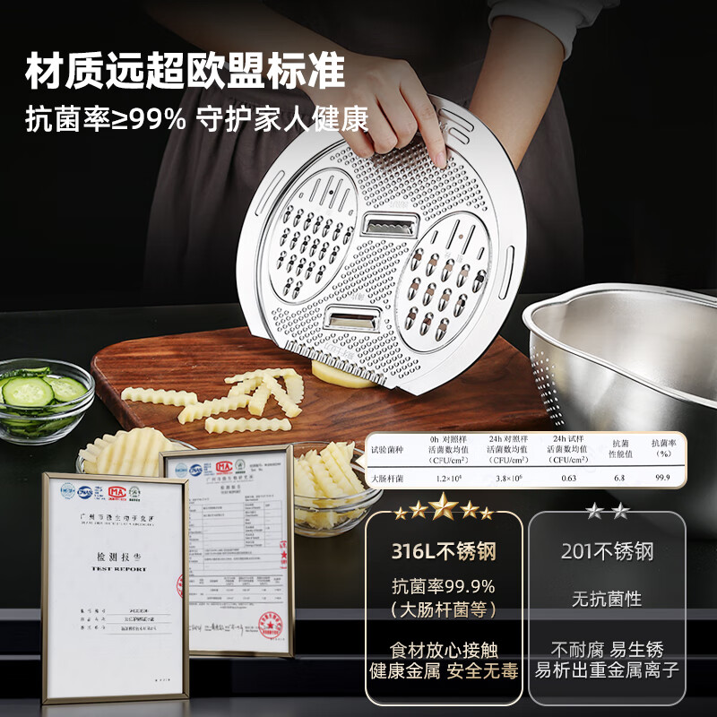 Newair 316L stainless steel drain basket rice washing artifact kitchen drain basin rice basin filter water food grade thickened 316L stainless steel multi-functional vegetable preparation basin