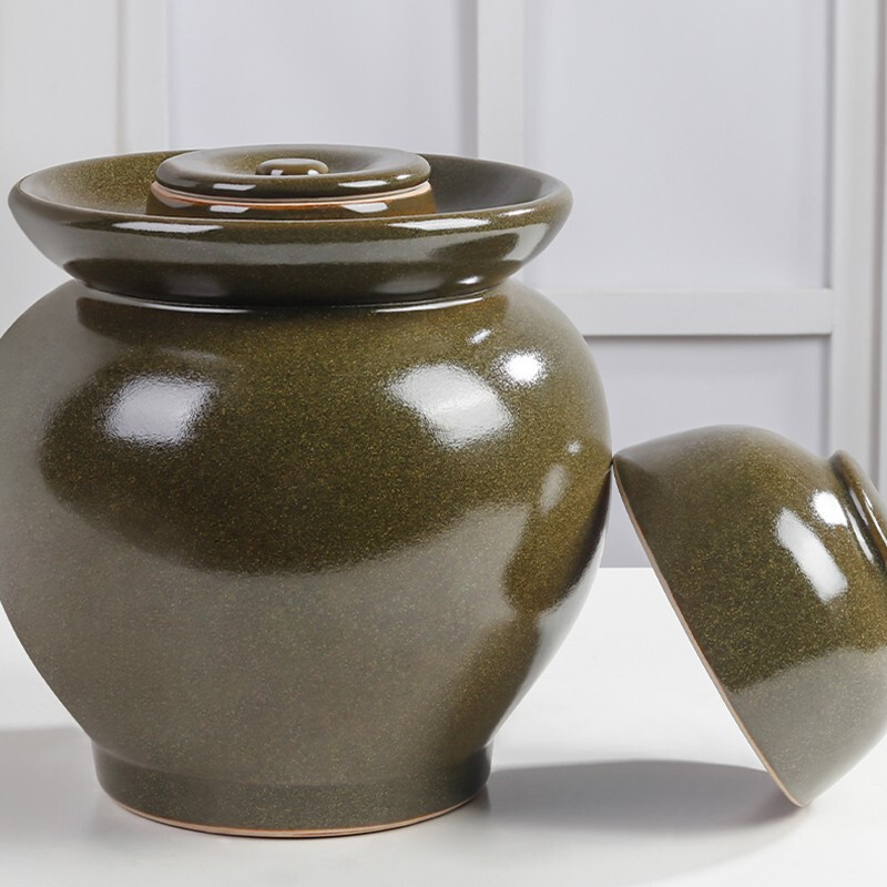 Gantu Gongfang Jingdezhen ceramic pickle jar double-cover jar pickled pickled vegetables submerged pickled egg jar household pickled pepper jar 10 pounds